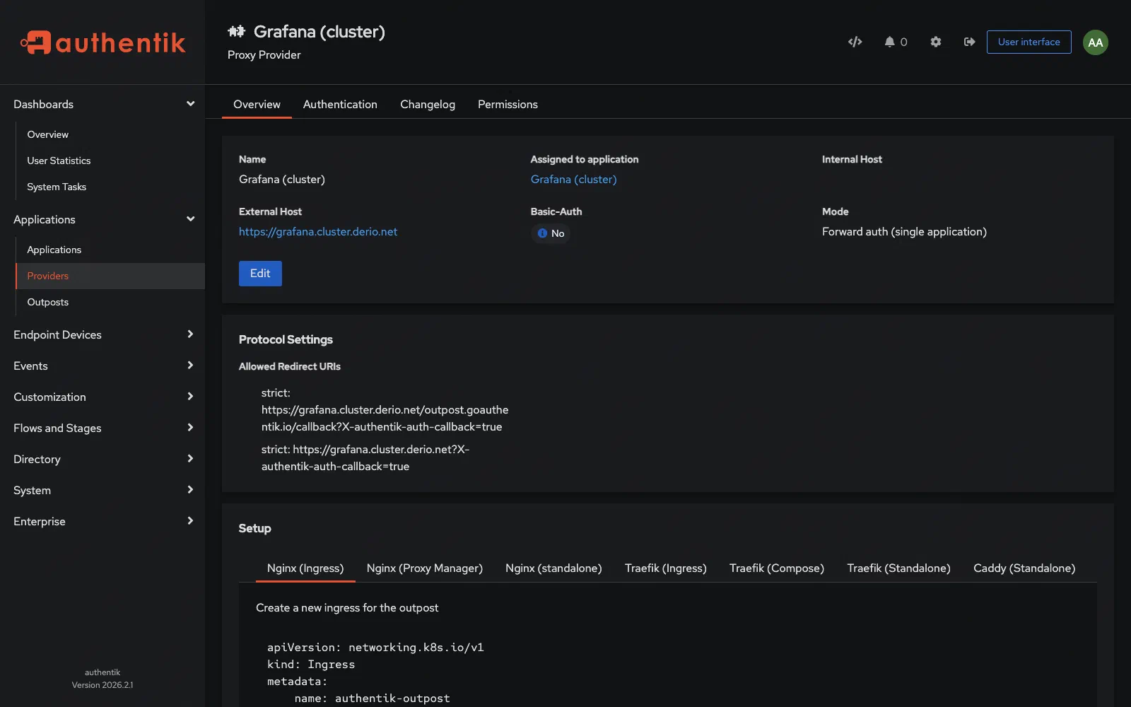 Provider configuration in Authentik admin